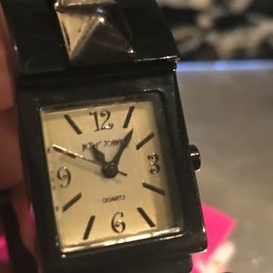 Black lucite silver studded bracelet watch Betsey Johnson punk goth vintage y2k